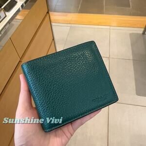 NWT COACH CR398 Men's 3-In-1 Wallet In Refine Pebble Leather EMERALD/EMERALD